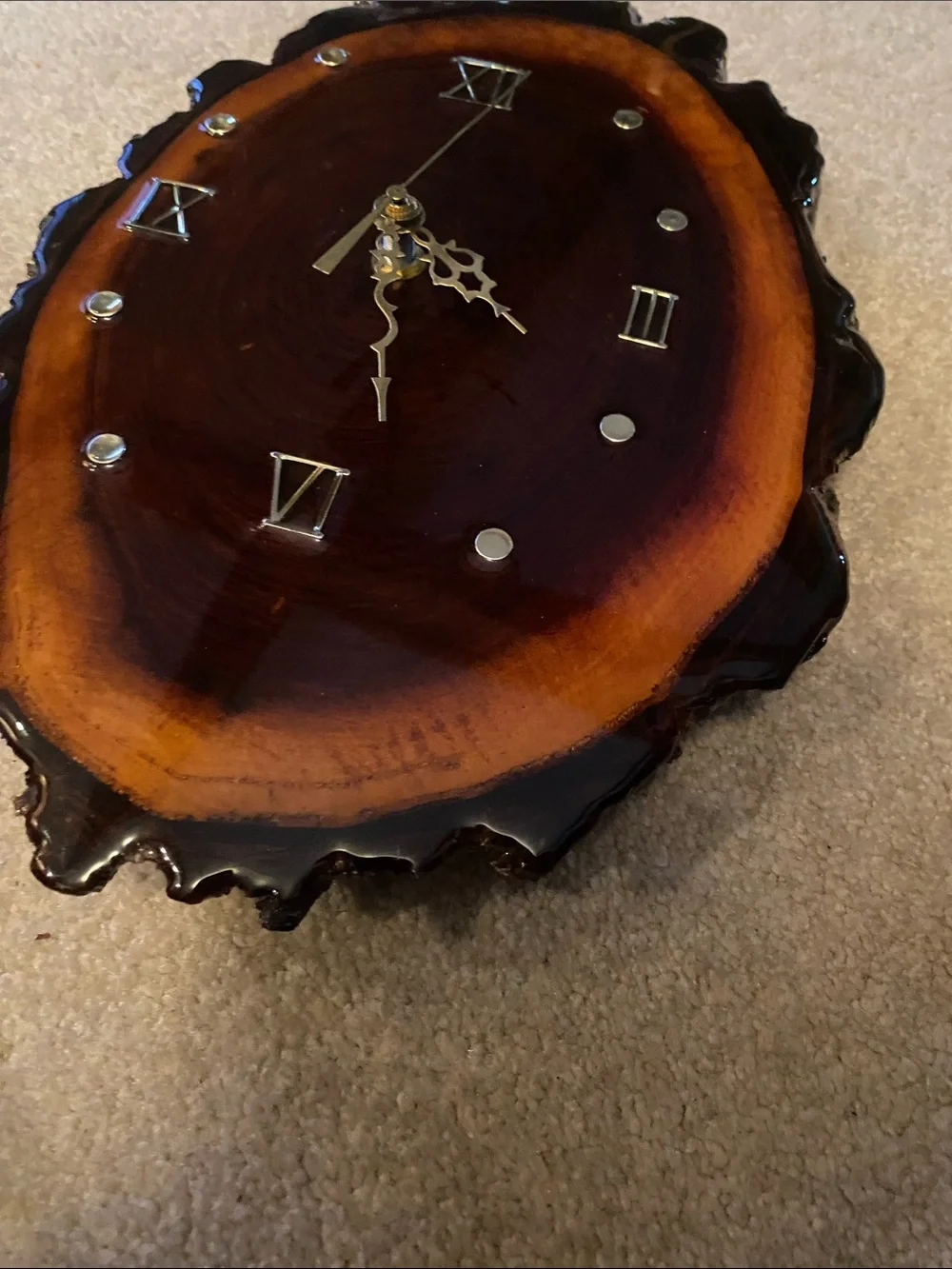 Handmade Lacquered Burl Wood Wall clock Woods forest cabin decor 13” Working
